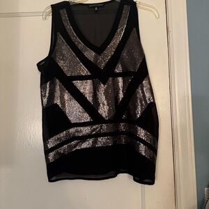 Saks Fifth Avenue Black and Silver Geometric Sequin Tank Top